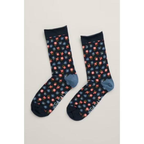 Seasalt Arty Organic Cotton Socks - Botanical Ditsy Light Squid
