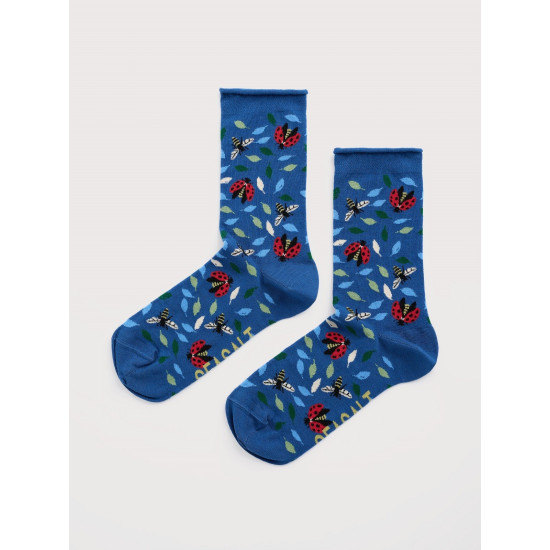 Seasalt Arty Organic Cotton Socks - Leaf Lines Dark Voyage