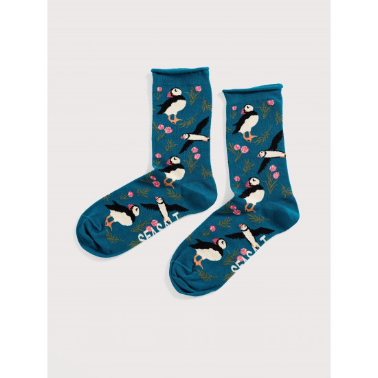 Seasalt Arty Organic Cotton Socks - Puffin Thrift Seaway