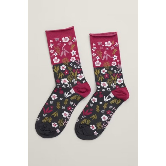 Seasalt Arty Organic Cotton Socks - Veg Patch Floral Coal