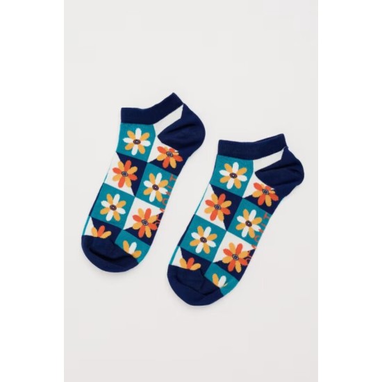 Seasalt Arty Organic Cotton Trainer Socks - Floral Patchwork Ship