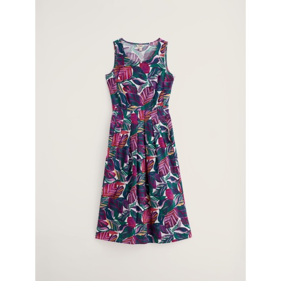Seasalt Belle Fit-and-flare Midi Dress - Canna Leaves Chalk