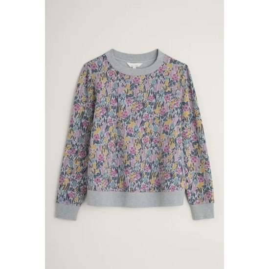 Seasalt Bright Wave Printed Organic Cotton Sweatshirt - Floral Moor Melange
