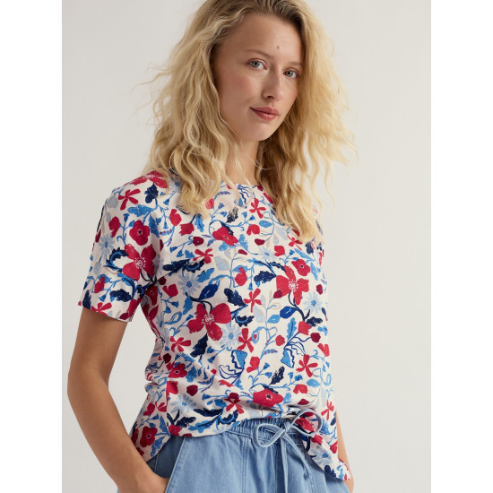 Seasalt Bryher View Printed T-Shirt - Winding Meadow Chalk
