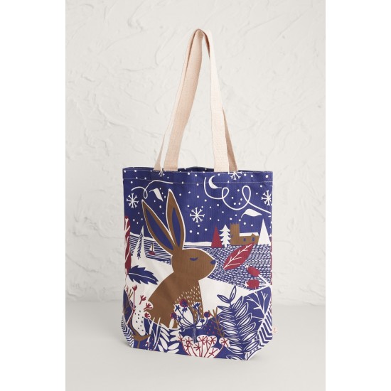 Seasalt Canvas Shopper - Christmas Hare French Blue