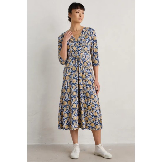 Seasalt Chapelle 3/4 Sleeve Jersey Dress - Woodland Garlic Marine