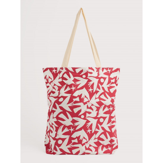 Seasalt Foldaway Canvas Shopper - Paper Birds Carmine