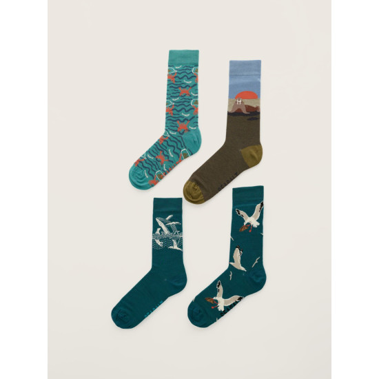 Seasalt Gift Box of 4 Men's Bamboo Arty Socks - Creatures Dowr Mix