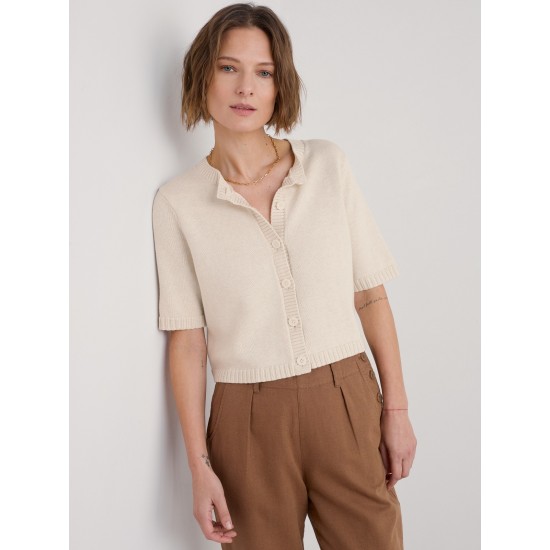 Seasalt Gillan Creek Organic Cotton Short-Sleeve Cardigan - Chalk