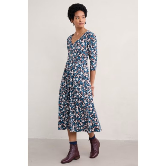 Seasalt Helena V-Neck Jersey Midi Dress - Bird Flower Galley