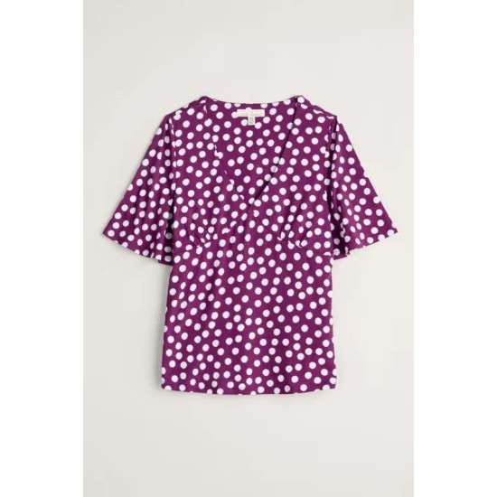 Seasalt Herb Garden Angel Sleeve V-Neck Top - Crayon Spot Cassis