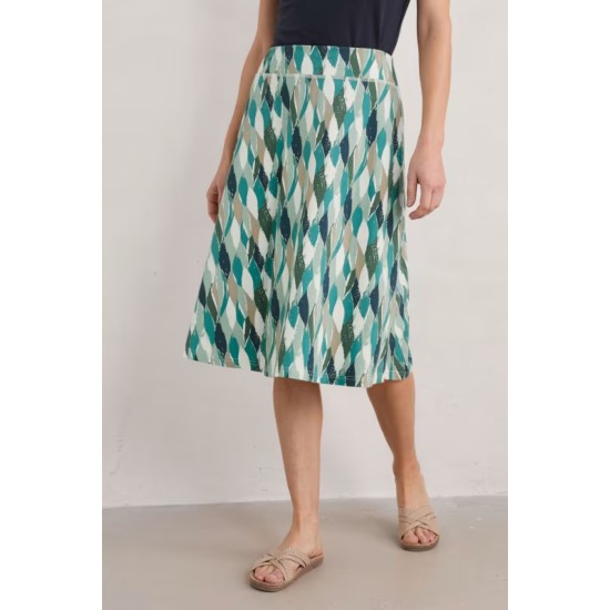 Seasalt Jessica Grace A-line Jersey Skirt - Water Leaves Bird Egg