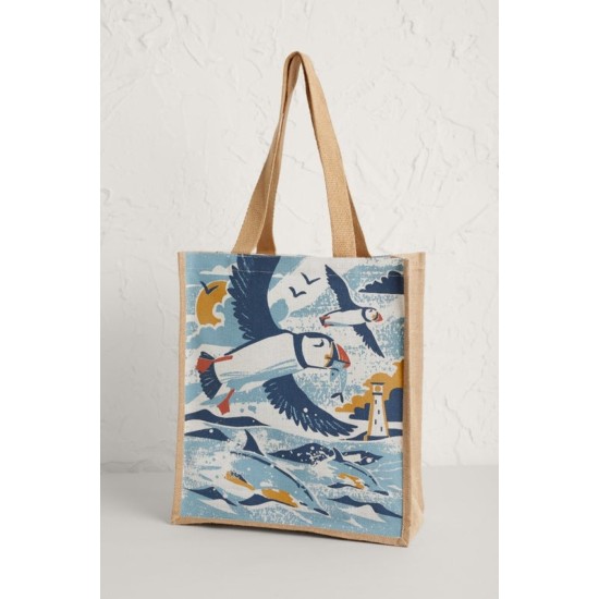 Seasalt Jute Shopper - Puffins And Dolphins