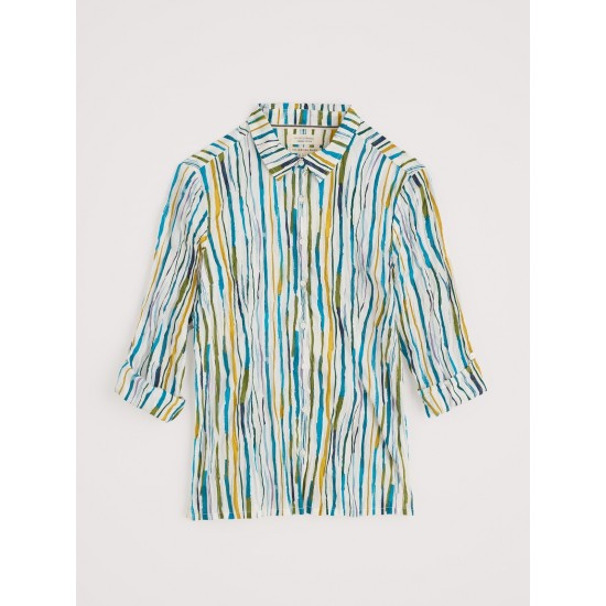 Seasalt Larissa Cotton Shirt - Painterly Stripe Chalk