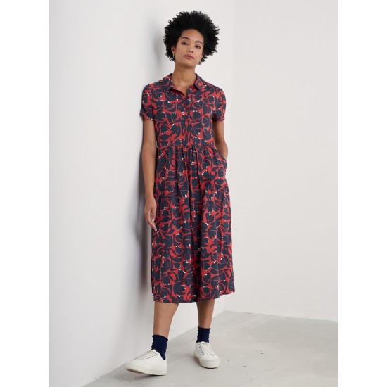 Seasalt Mainland Jersey Midi Dress - Floral Cutout Dark Cinnamon