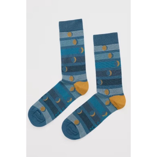 Seasalt Men's Arty Cotton Socks - Moon Phases Vintage Indigo