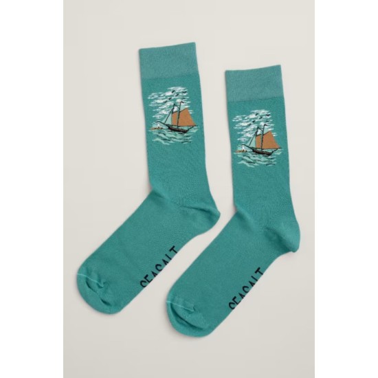 Seasalt Men's Bamboo Arty Socks - Windswept Boat Headland