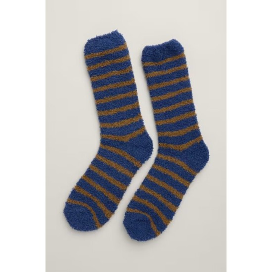Seasalt Men's Short Fluffies Socks - Breton French Blue Canvas