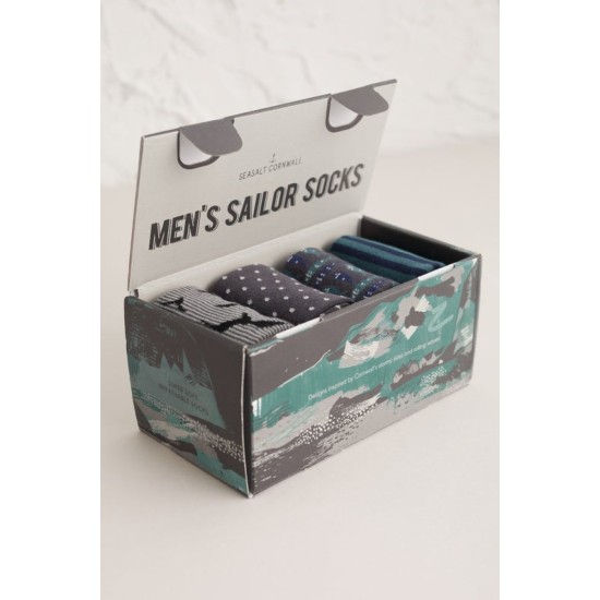 Seasalt Men's Stormy Seas Socks Box of 4 - Mackerel Boat Mix