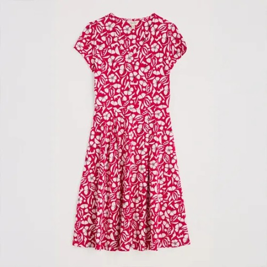 Seasalt Pier View Jersey Dress - Collaged Floral Scarlet Chalk