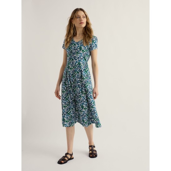 Seasalt Pier View Jersey Dress - Inky Fronds Chalk