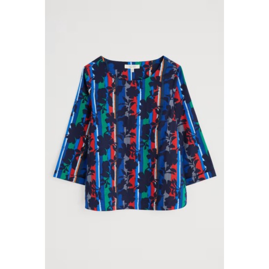 Seasalt Riding High Checked Top - Camellia Stripe Ink