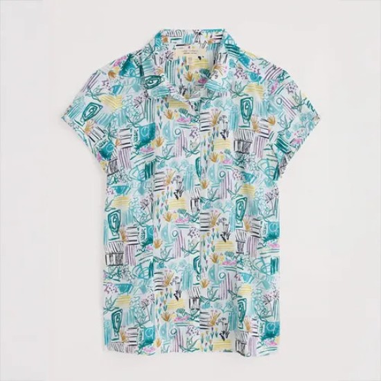 Seasalt Rushmaker Short Sleeve Shirt - Garden Studio Sketch Chalk