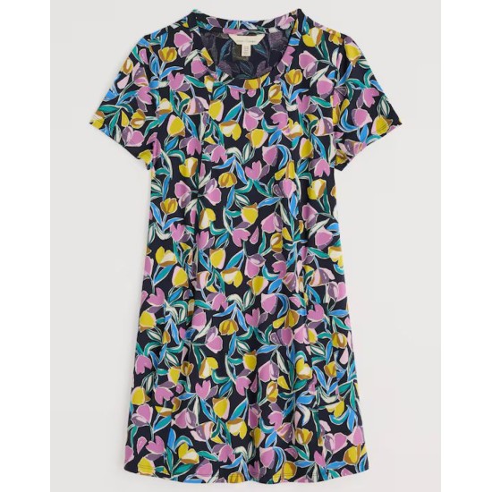Seasalt Screenprint A-Line Tunic - Collaged Tulips Maritime