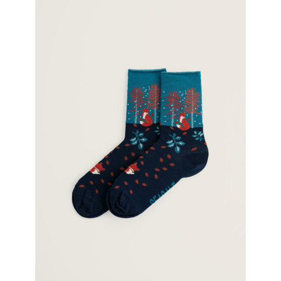 Seasalt Snowy Scenes Socks - Birch Forest Fox Maritime