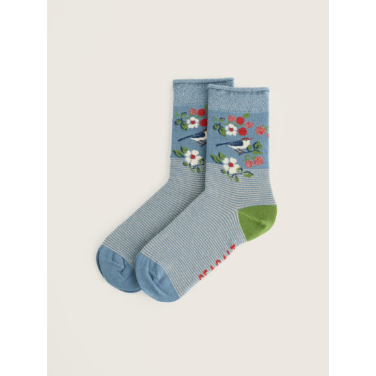 Seasalt Snowy Scenes Socks - Sweet Nightingale Stripe Lichen