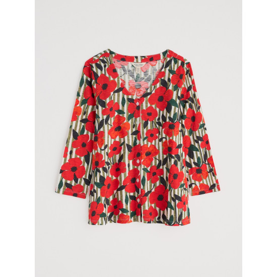 Seasalt Studio Glass 3/4 Top - Stripey Floral Moss