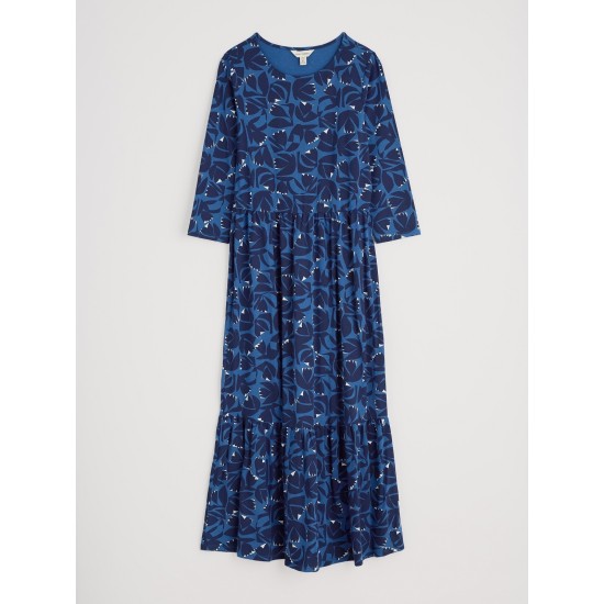 Seasalt Tor View Jersey Dress - Floral Cutout Ink