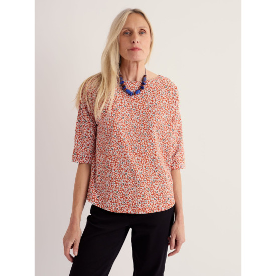 Seasalt Tremayne Quay Print Jersey Top - Pressed Ditsy Cinnamon