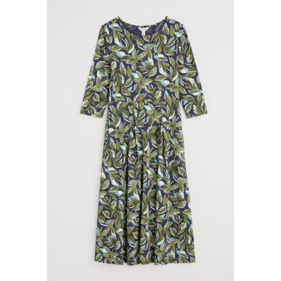 Seasalt Wild Bouquet 3/4 Dress - Tonal Leaves Maritime