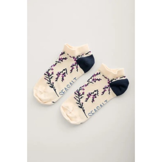 Seasalt Arty Organic Cotton Trainer Socks - Heather Sketch Chalk