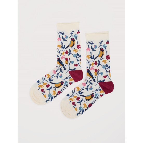 Seasalt Women's Bamboo Arty Socks - Sweet Pea Bird Chalk