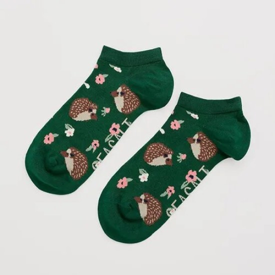 Seasalt Bamboo Arty Trainer Socks - Hedgehog Meadow Dark Forage