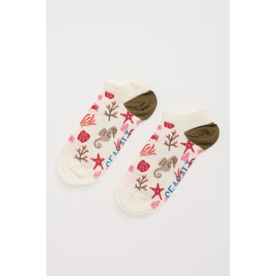 Seasalt Women's Bamboo Arty Trainer Socks - Starfish Sea Chalk
