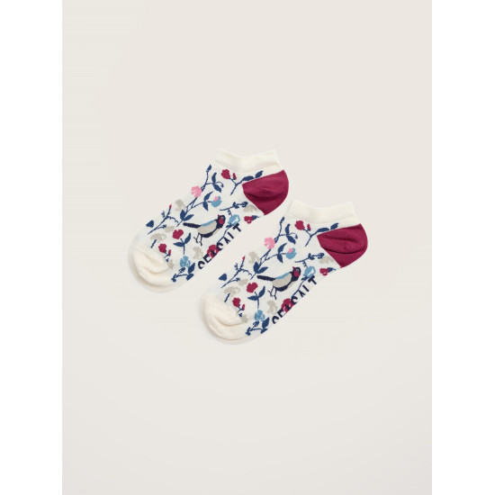 Seasalt Bamboo Arty Trainer Socks - Sweet Pea Bird Chalk Dust