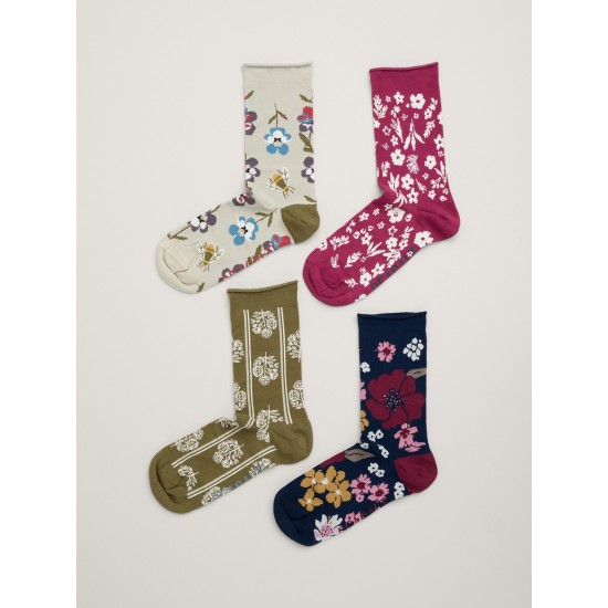 Seasalt Womens Sailor Socks Box of 4 Floral - Fair Rose Mix