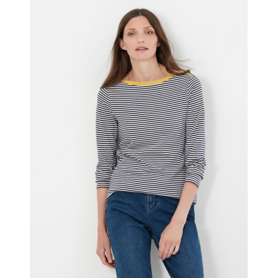 Joules Shelby Envelope Neck Jersey Top - Navy Cream Stripe