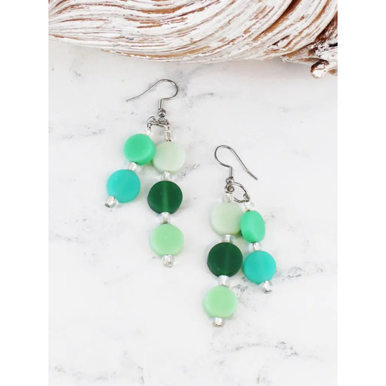Suzie Blue BB1602GN Two-Part Button Drop Earrings - Green