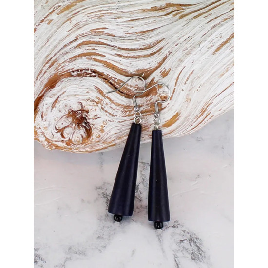 Suzie Blue BB6217NV Wooden Cone Earrings - Navy