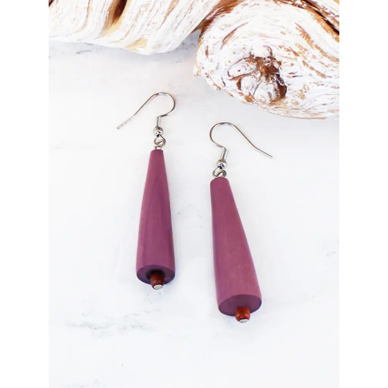 Suzie Blue BB6217PU Wooden Cone Earrings - Purple
