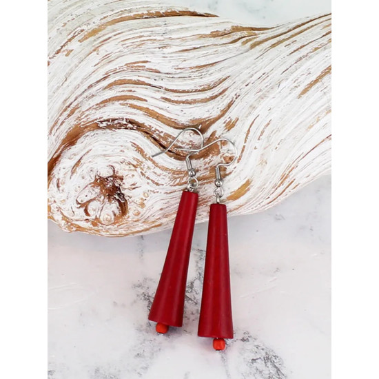 Suzie Blue BB6217R Wooden Cone Earrings - Red