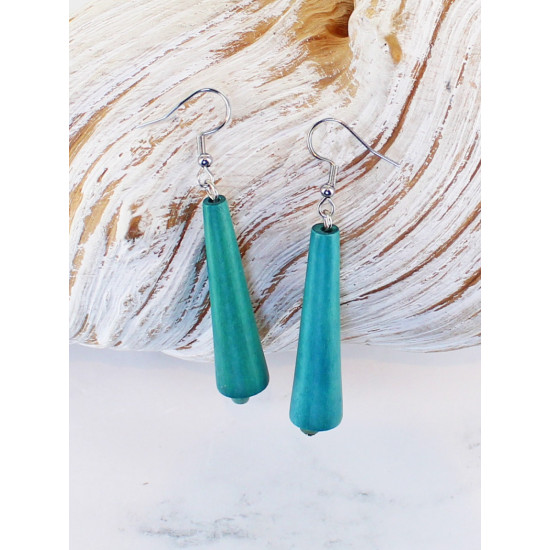 Suzie Blue BB6217TL Wooden Cone Earrings - Teal