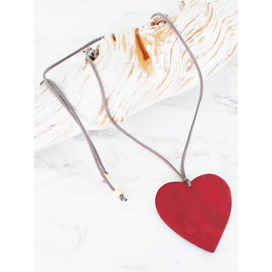 Suzie Blue FB1310R Simple Wooden Heart Pendant Necklace - Red