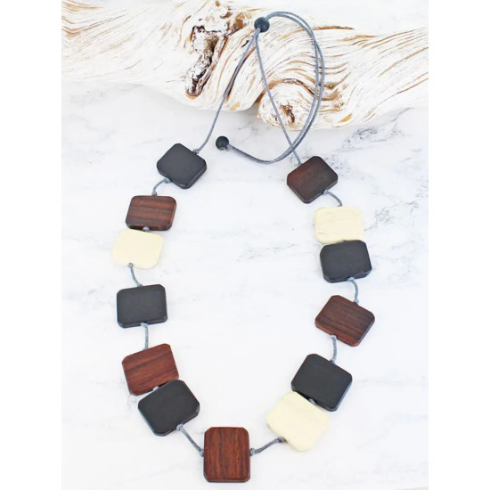 Suzie Blue FB1400BL Long Wooden Stepping Stone Necklace