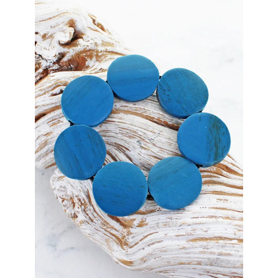 Suzie Blue FB1509TL Elasticated Wooden Disc Bracelet - Teal