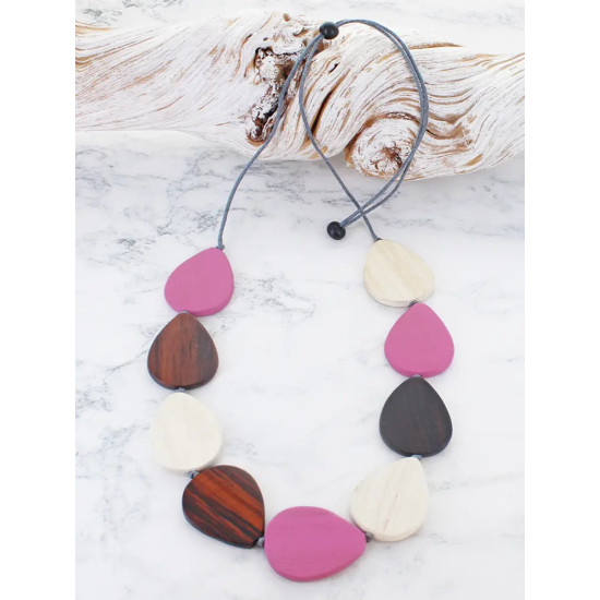 Suzie Blue FB1601PK Wooden Teardrop Necklace - Pink